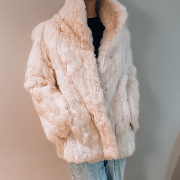 White Rabbit Genuine Fur Coat Vintage Luxury Volume Ilana Pockets S/M - Picture 1 of 9